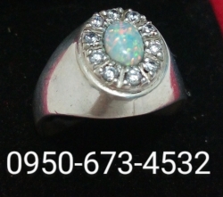 Vintage Silver Ring with Oval Shape Opal Birthstone month of October